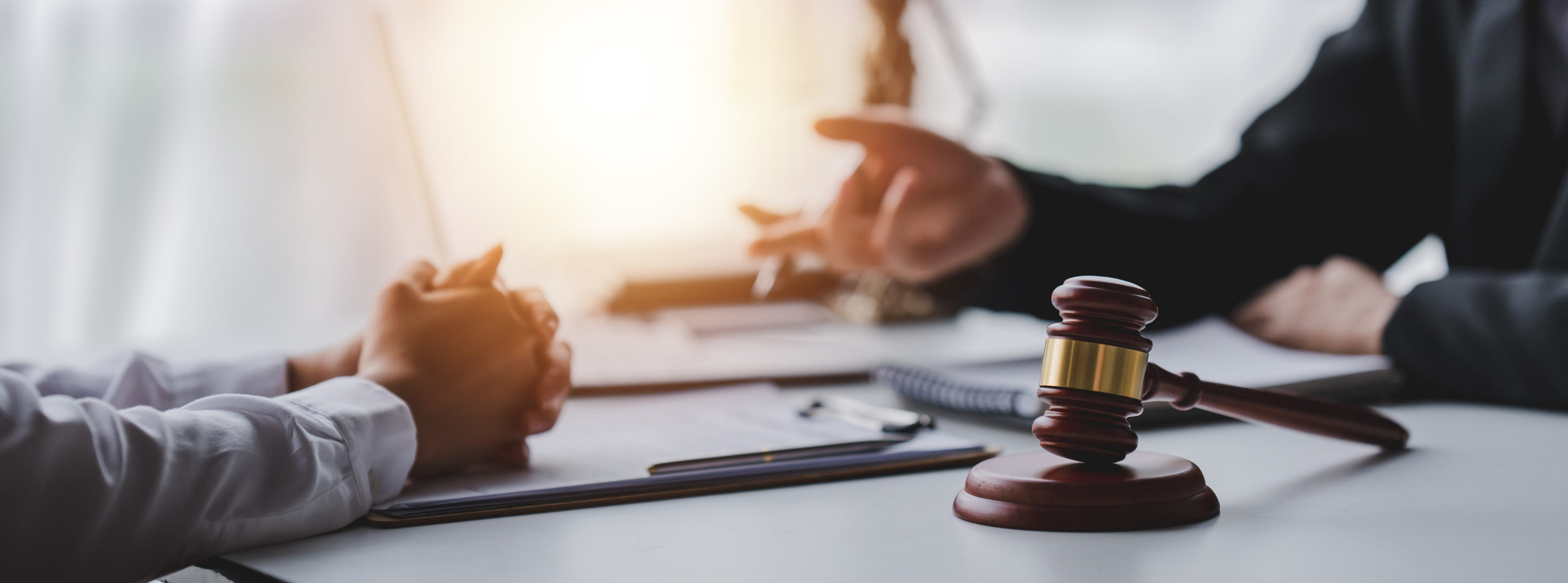 Concept of justice and law A male judge in the courtroom on a wo